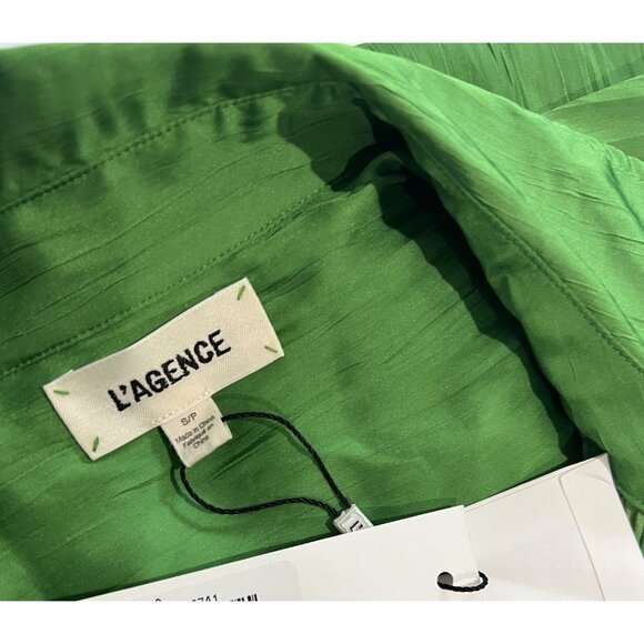 L'Agence Nina Satin Button-Down Top in Green - Picture 4 of 4